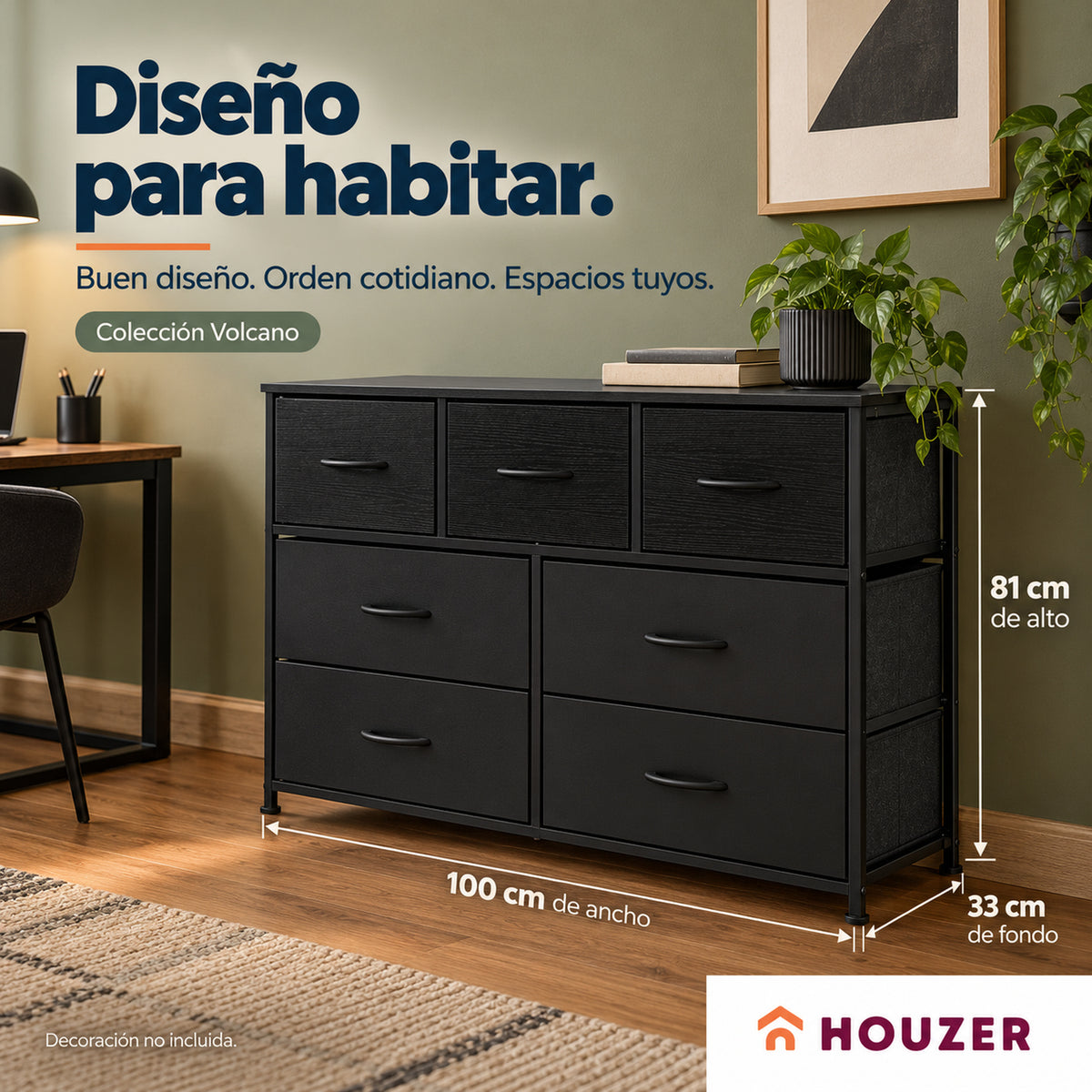 Comoda Cajonera Horizontal 7 Cajones Organizador Recamara Volcano