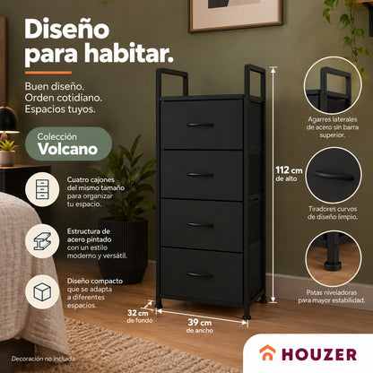 Comoda Cajonera Vertical 4 Cajones Organizador Ropa Recamara Volcano