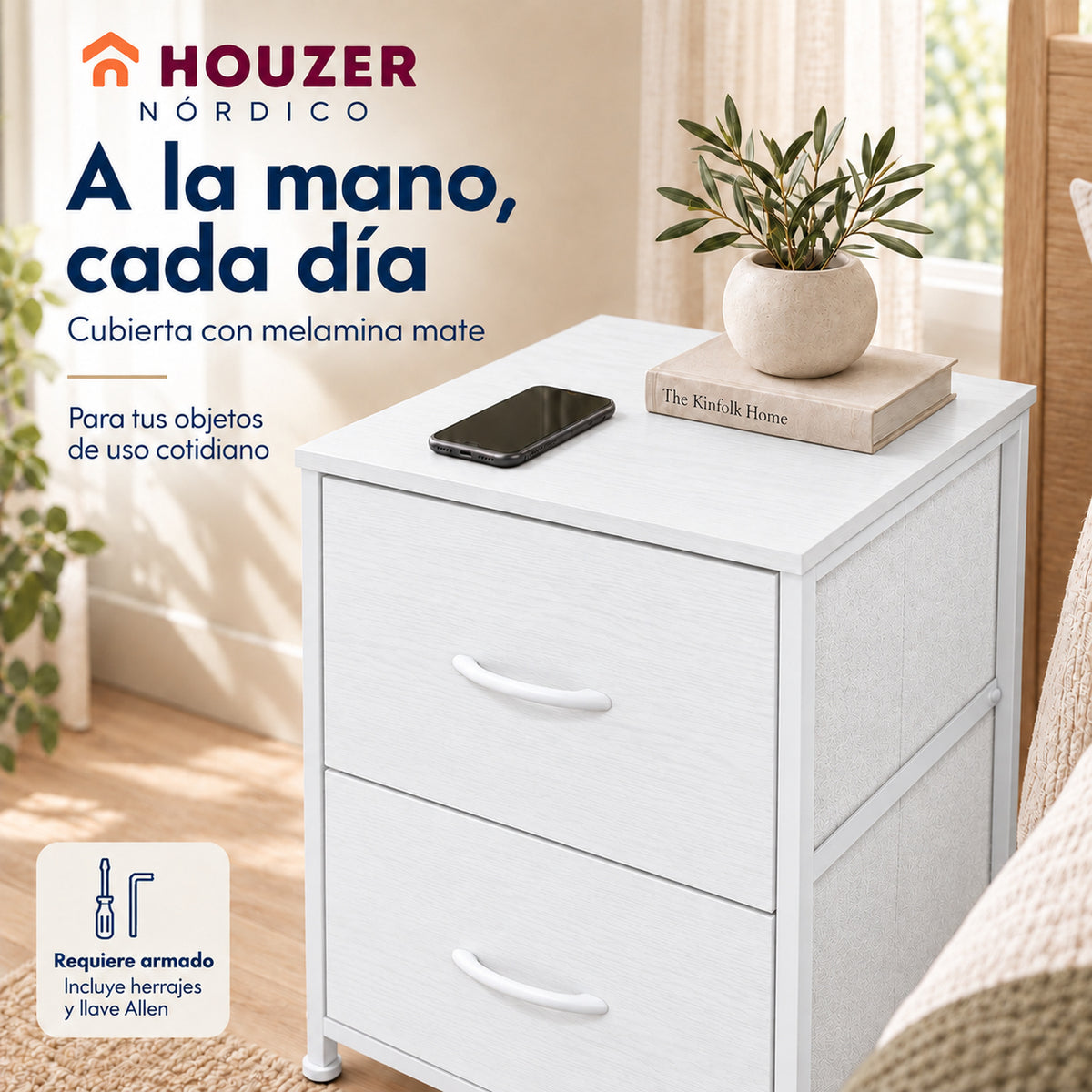 Set De 2 Buros Mesas De Noche 4 Cajones Organizador Acero Nordico