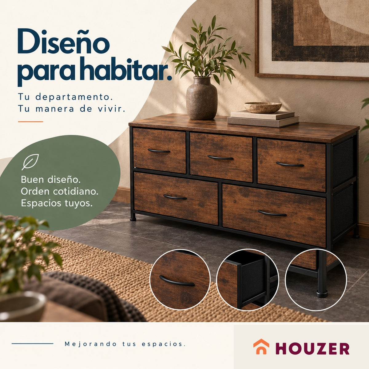 Comoda Cajonera Horizontal 5 Cajones Organizador Acero Country