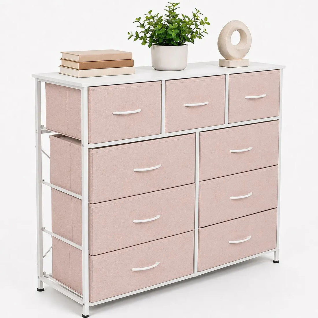 Comoda Cajonera 9 Cajones Tela Marco Acero Organizador Beige