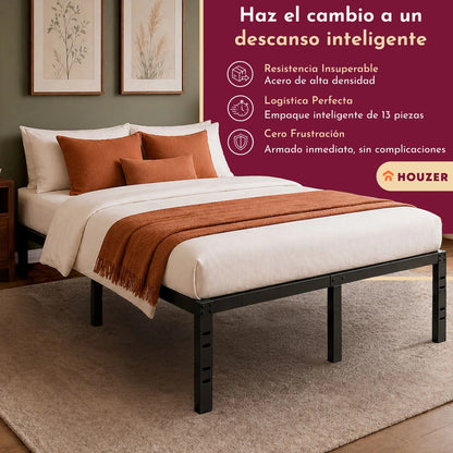 Base Cama Matrimonial Plegable Reforzada Soporta 500kg Acero Negro