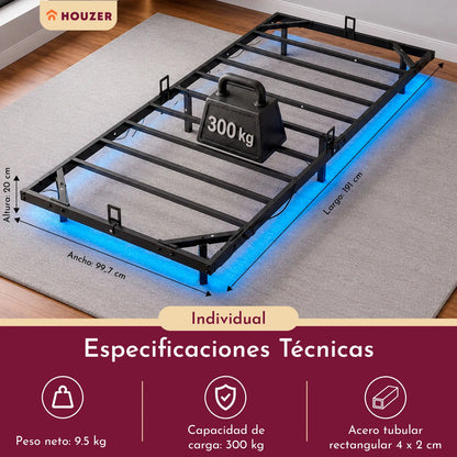Base Cama Flotante Individual 300kg App Luz Led 190x99x20cm Negro