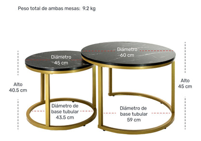 Set 2 Mesas De Centro Redondas Color Negro 45cm Y 60cm