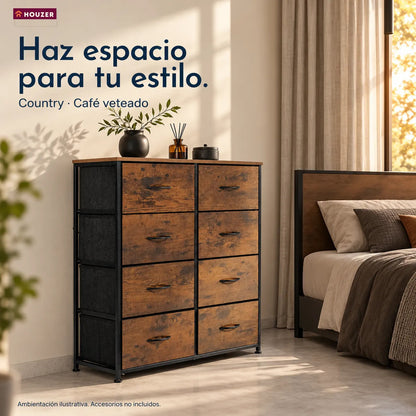 Comoda Cajonera Organizador Vertical 8 Cajones Acero Repisa Marrón