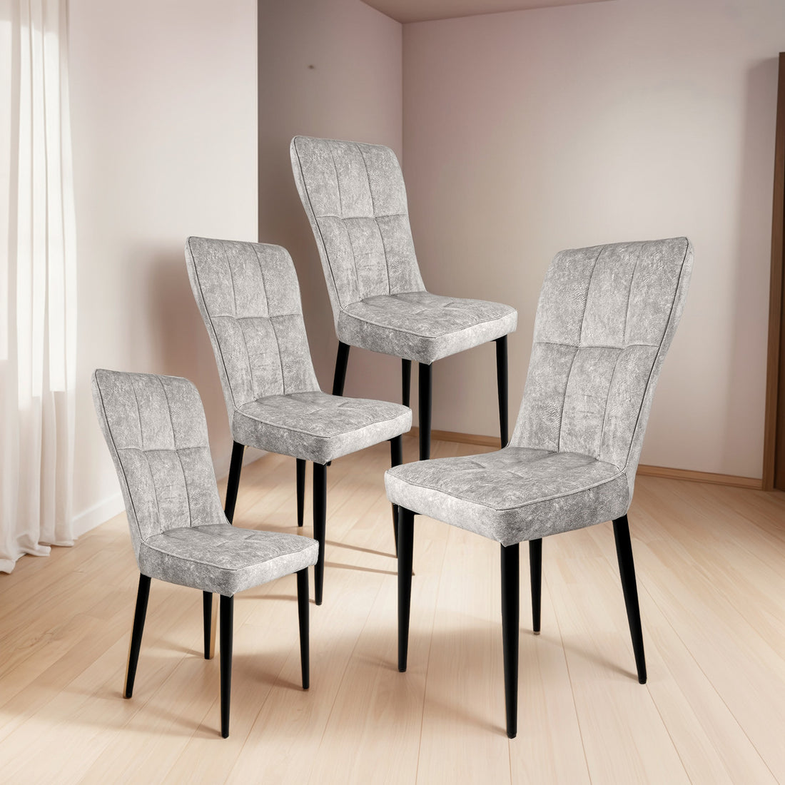 Set 4 Sillas Comedor Altas Vinipiel Modernas Tapizadas Estructura de la silla Negro Asiento Gris