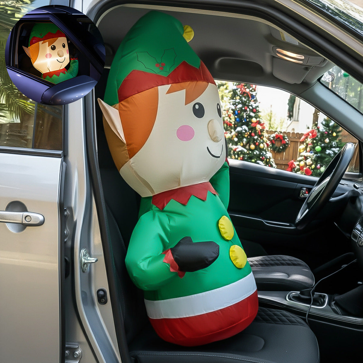 Inflable Navidad Duende Gnomo Carro Automovil Interior 92cm