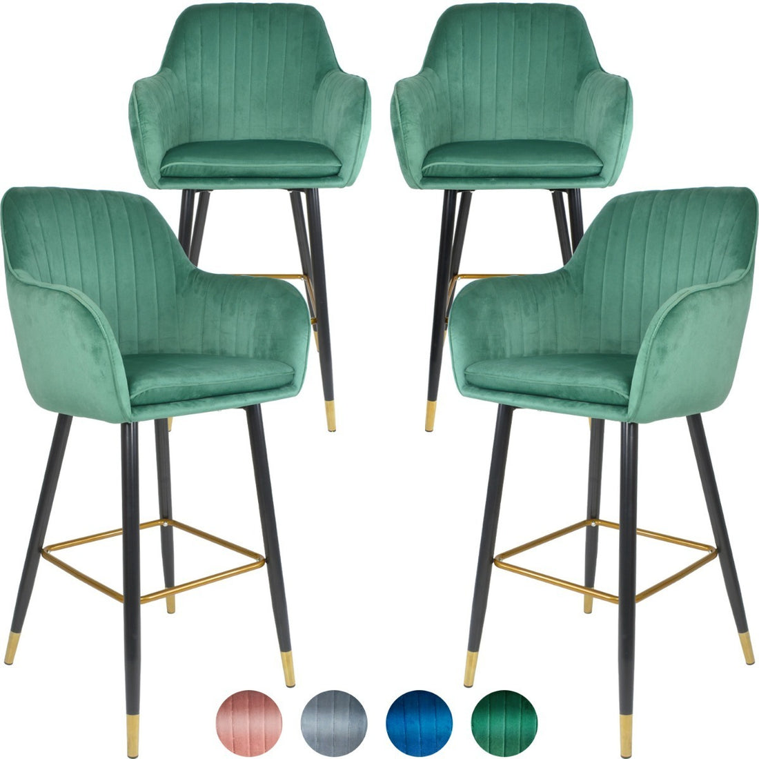 Sillas Altas Tapizadas Banco Terciopelo Velvet Verde Set 4