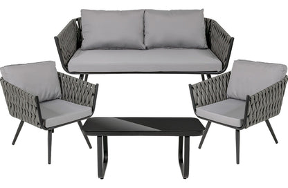 Sala Exterior Tejida Rattan Jardin Patio Terraza 4 Pz Gris