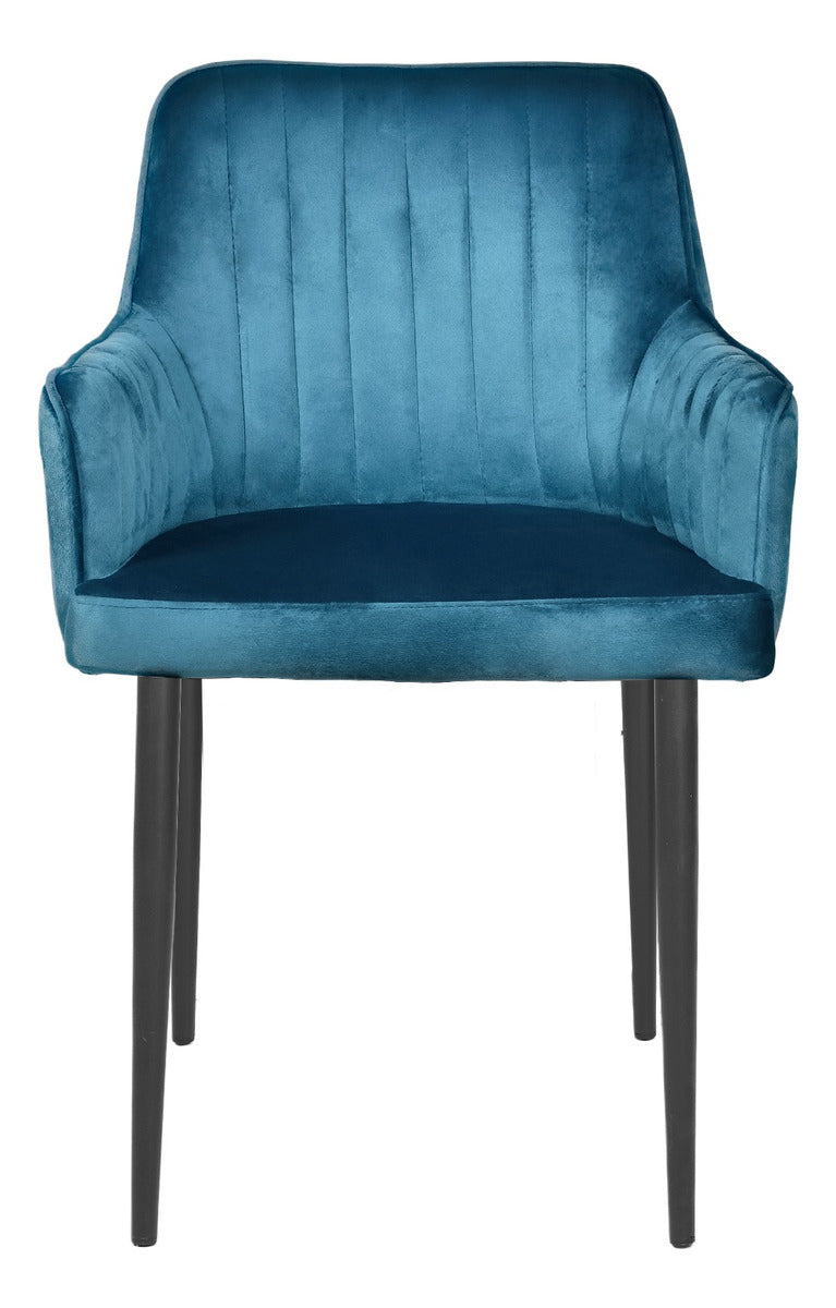Silla Sillon Comedor Tapizado Terciopelo Moderno Azul