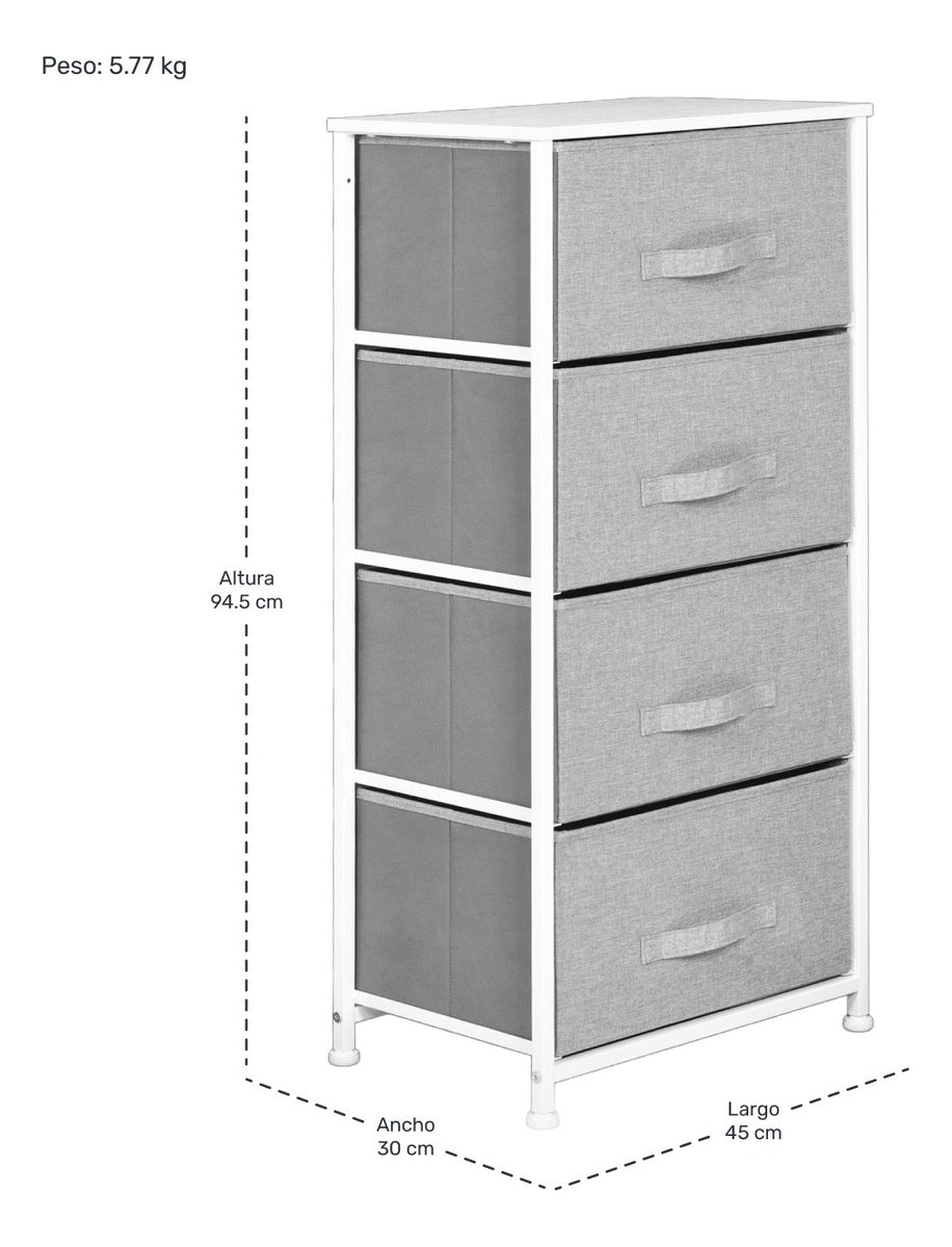 Mueble Buro Organizador Comoda 4 Cajones Tela Moderno Gris