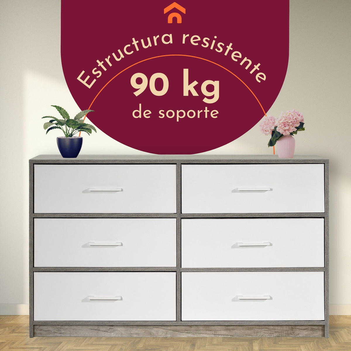 Mueble Comoda Cajonera 6 Cajones Tela Estructura Acero Mdf Color Beige