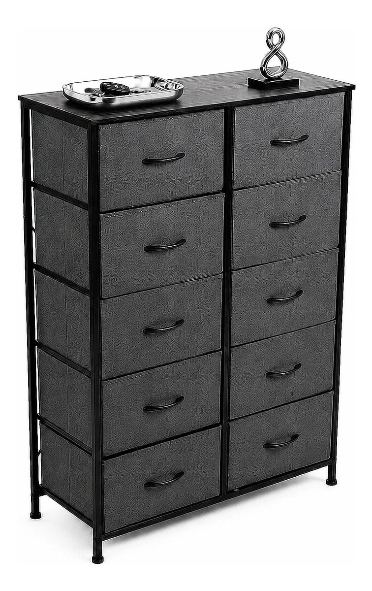 Comoda 10 Cajones Estructura Acero Cajonera Organizadora Gris