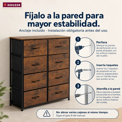 Comoda Cajonera Organizador Vertical 8 Cajones Acero Repisa Marrón