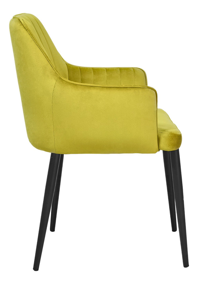 Silla Sillon Comedor Tapizado Terciopelo Moderno Amarillo