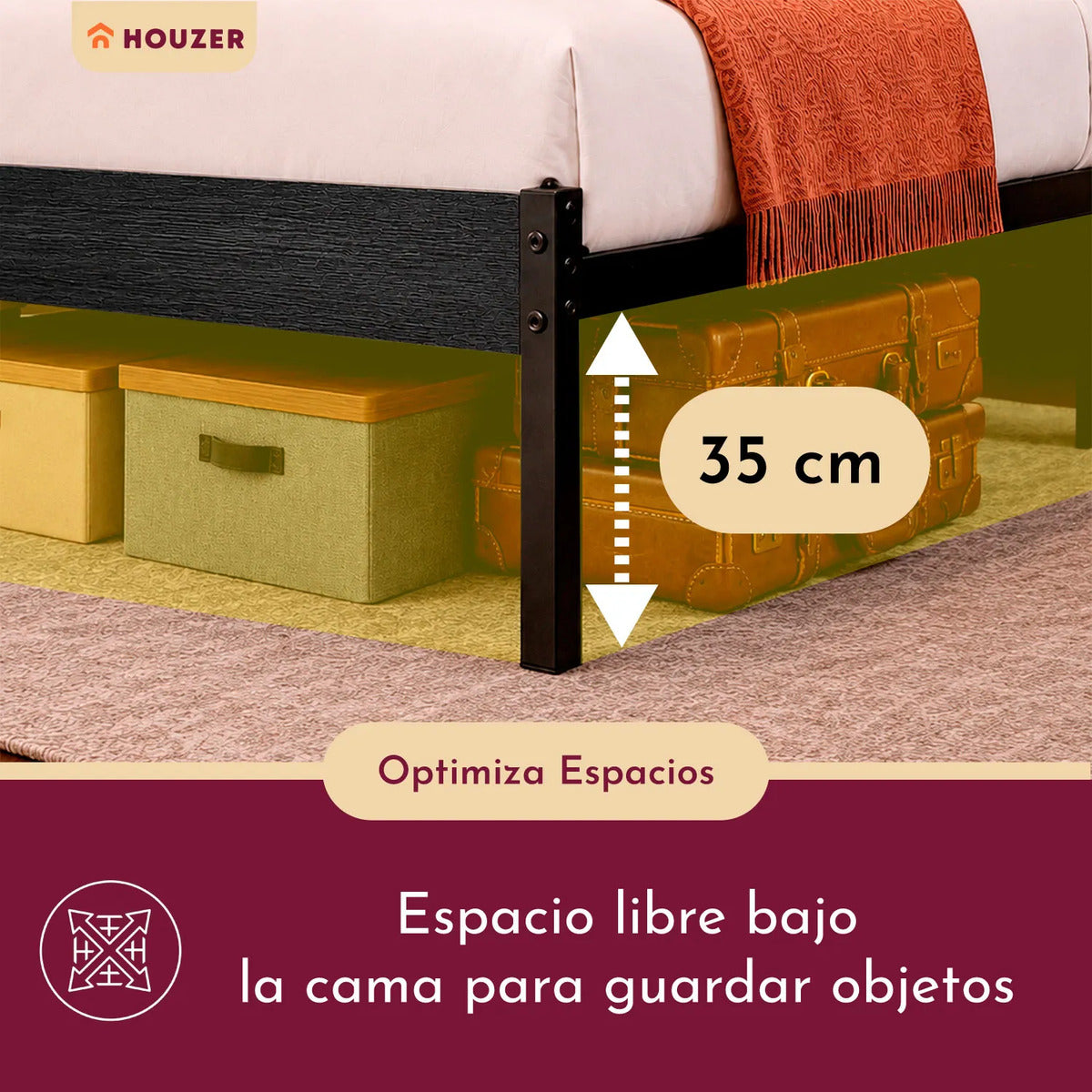 Base Cama Individual Moderna Luz Led Usb C Reforzada 300kg Negro