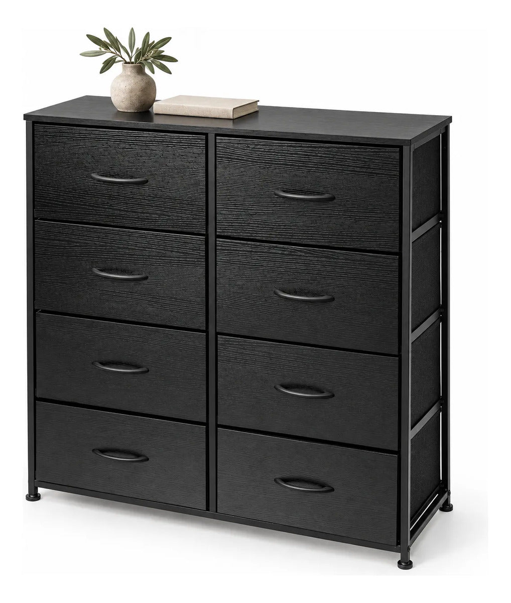 Comoda Cajonera Organizador Vertical 8 Cajones Acero Repisa Negro