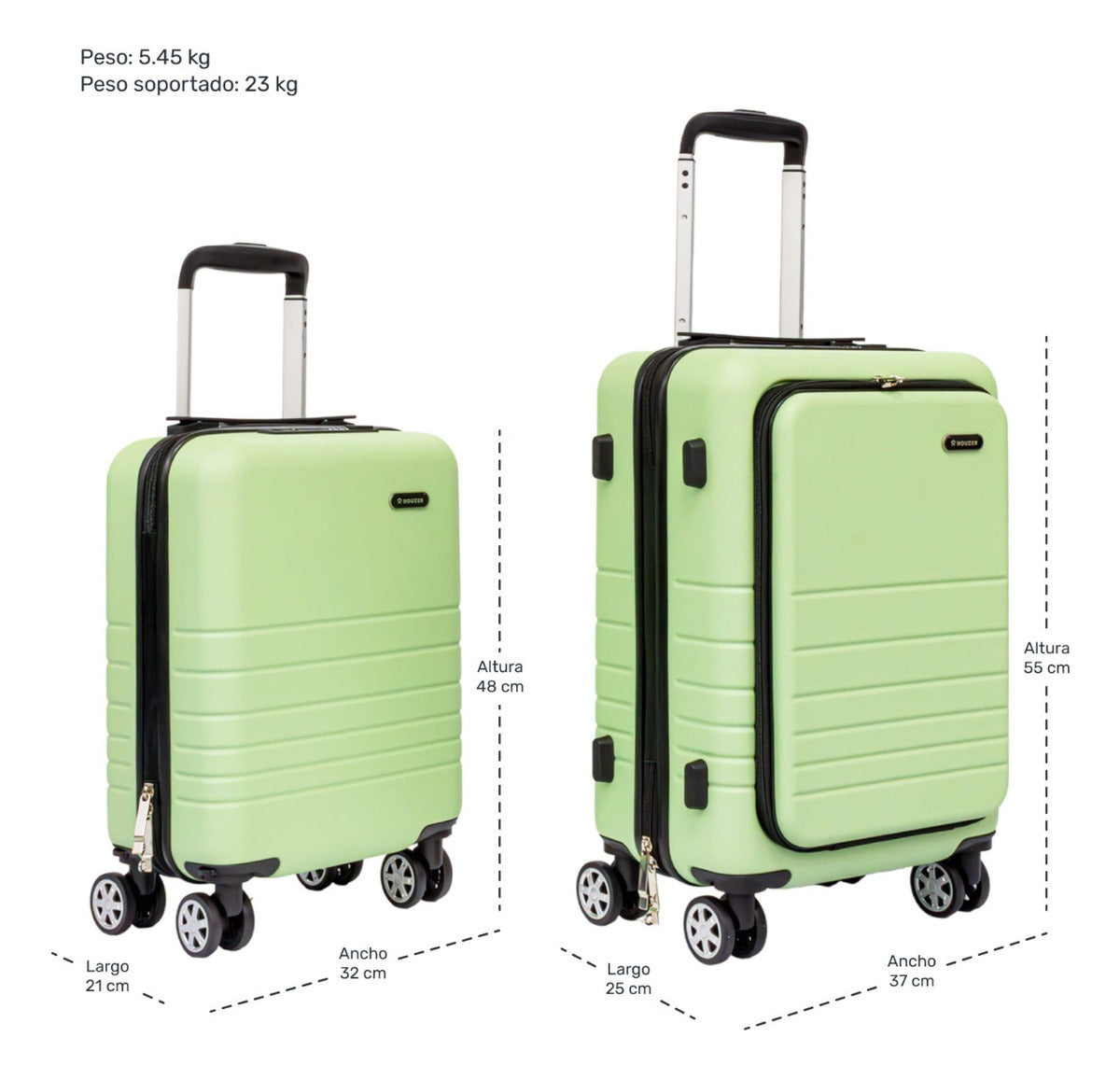 Set 2 Maletas Viaje Verde Cabina Avion 21 Y 18 4 Ruedas 360°