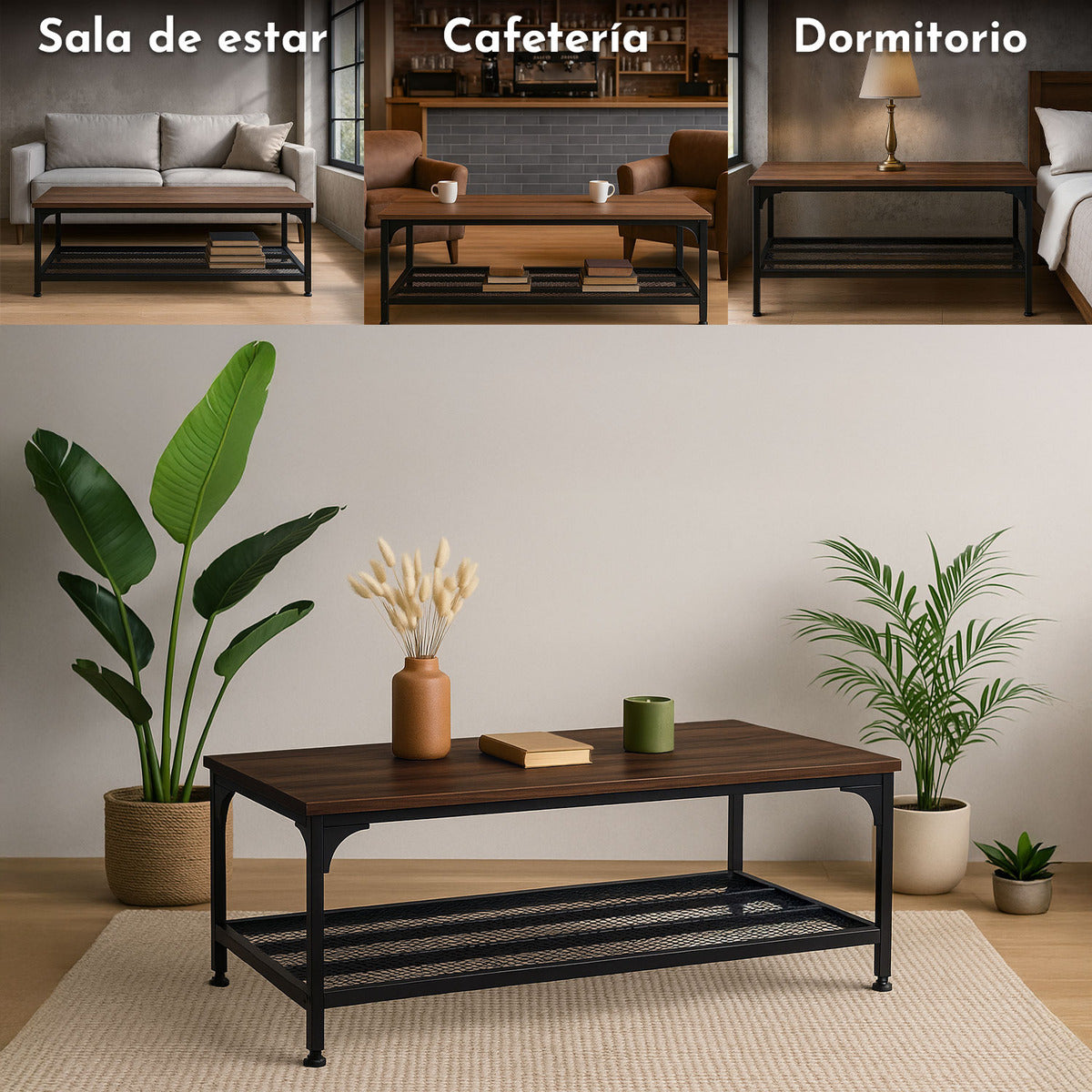 Mesa Centro Minimalista Industrial 100 X 60 X 47 Cm Acero