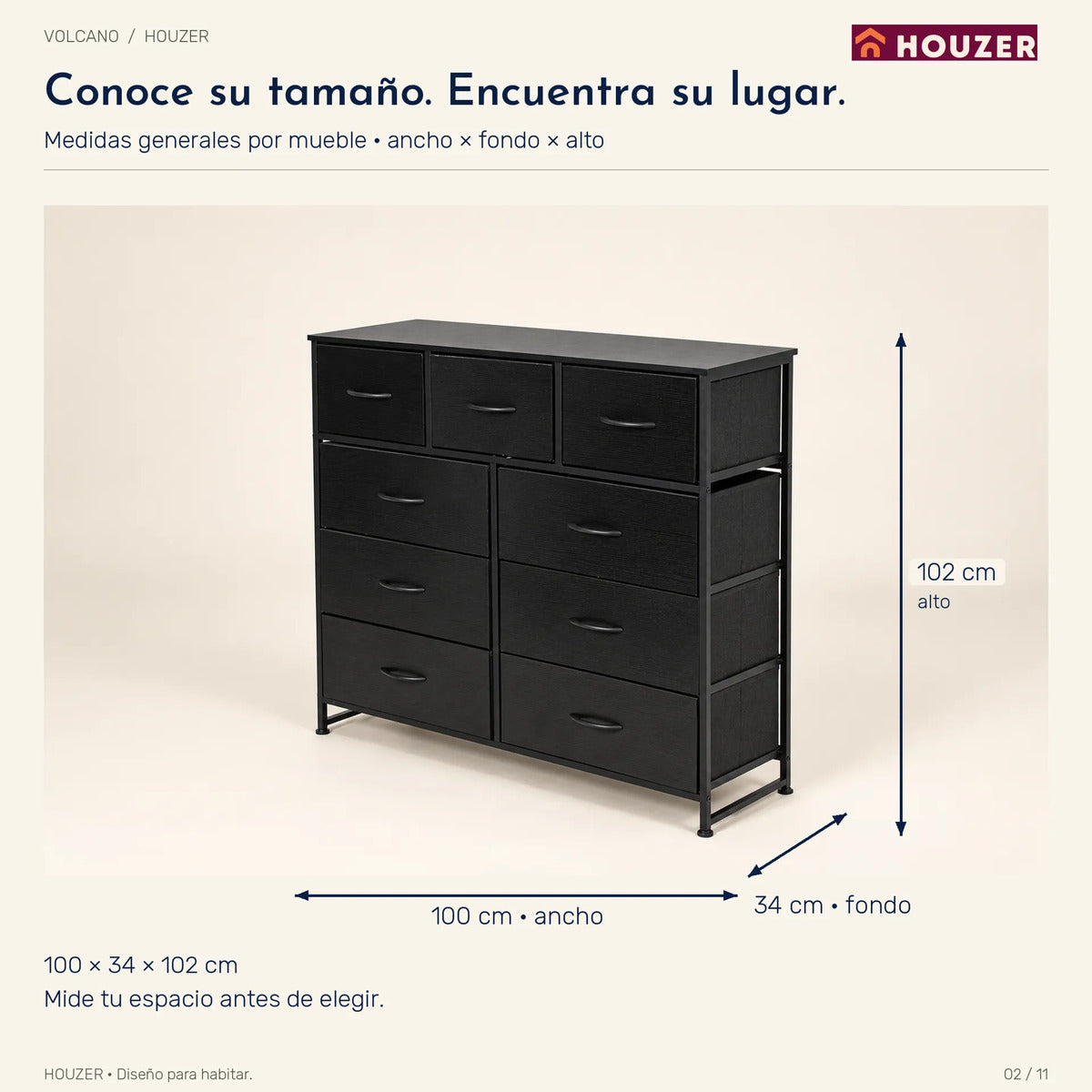 Comoda Cajonera Vertical 9 Cajones Organizador Ropa Recamara Negro