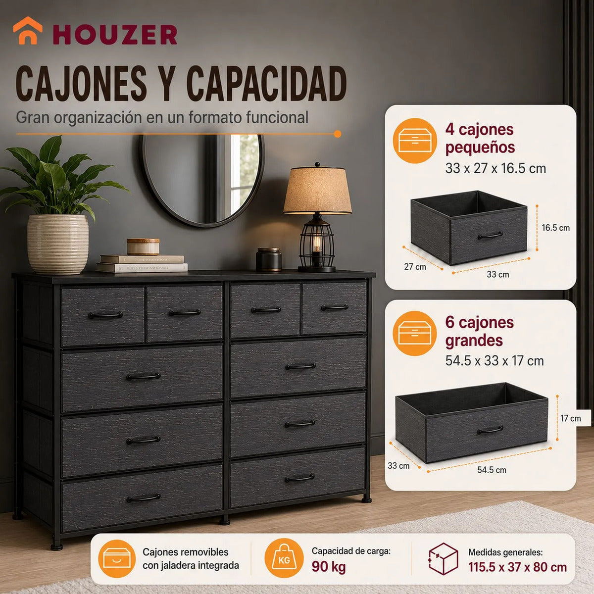 Cómoda Cajonera 10 Cajones Tela Marco Acero Organizador