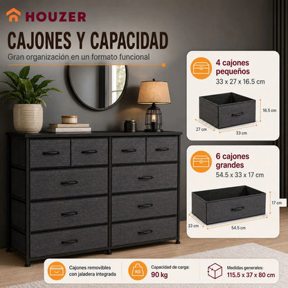 Cómoda Cajonera 10 Cajones Tela Marco Acero Organizador