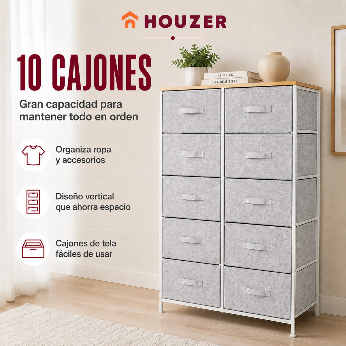 Comoda Cajonera 10 Cajones Estructura Acero Soporte 100 Kg Gris