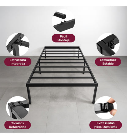 Base Cama Individual Box Plegable Metal Acero Soporta 150kg
