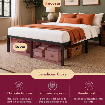 Base Cama Matrimonial Plegable Reforzada Soporta 500kg Acero Negro