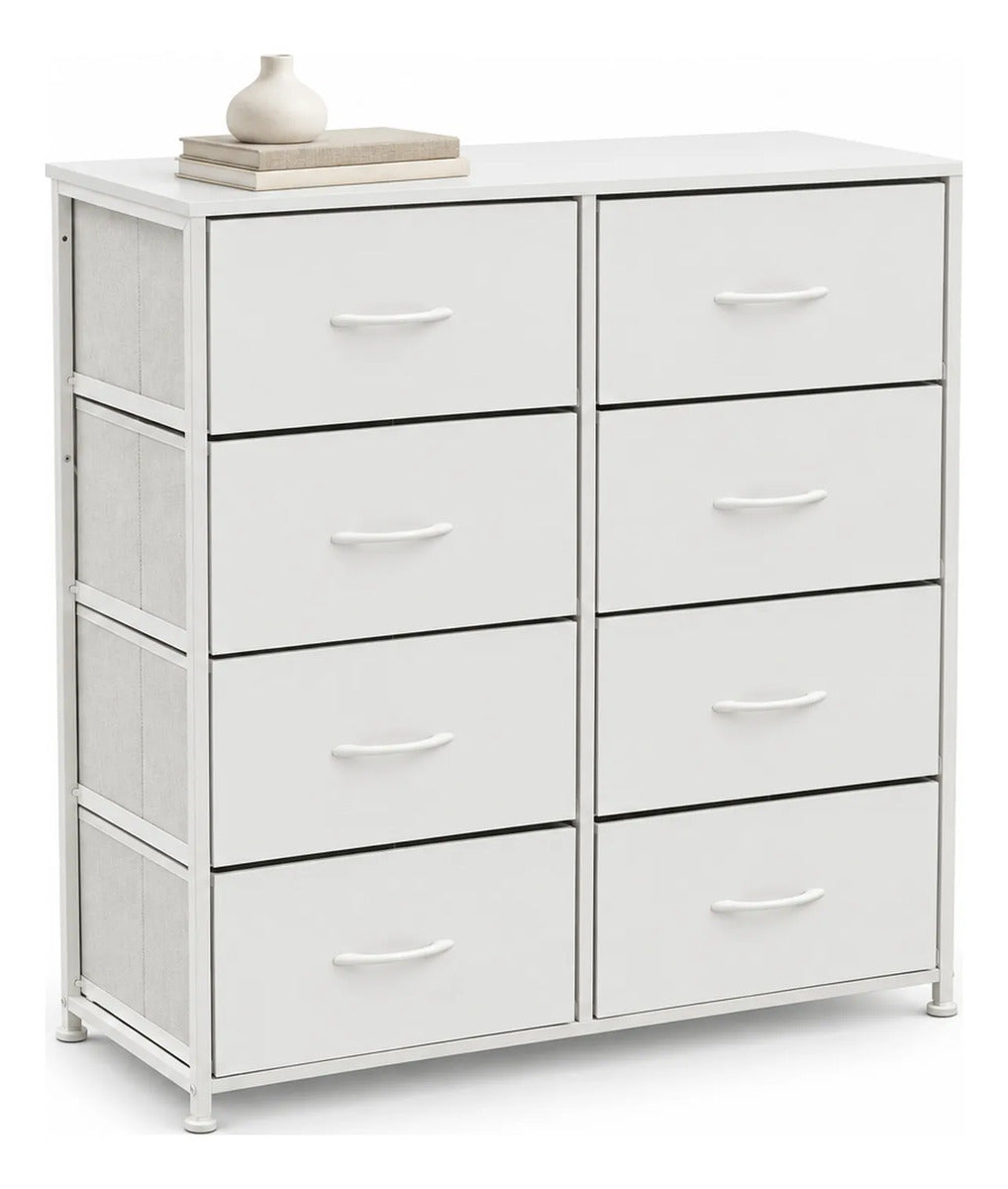 Comoda Cajonera Organizador Vertical 8 Cajones Acero Repisa Blanco