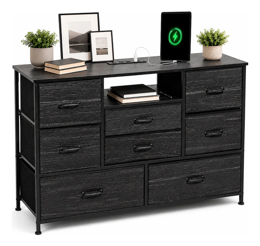Comoda Cajonera Negra 8 Cajones Estacion Carga Organizador Negro