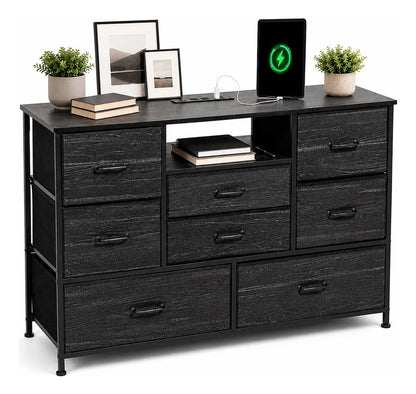 Comoda Cajonera Negra 8 Cajones Estacion Carga Organizador Negro