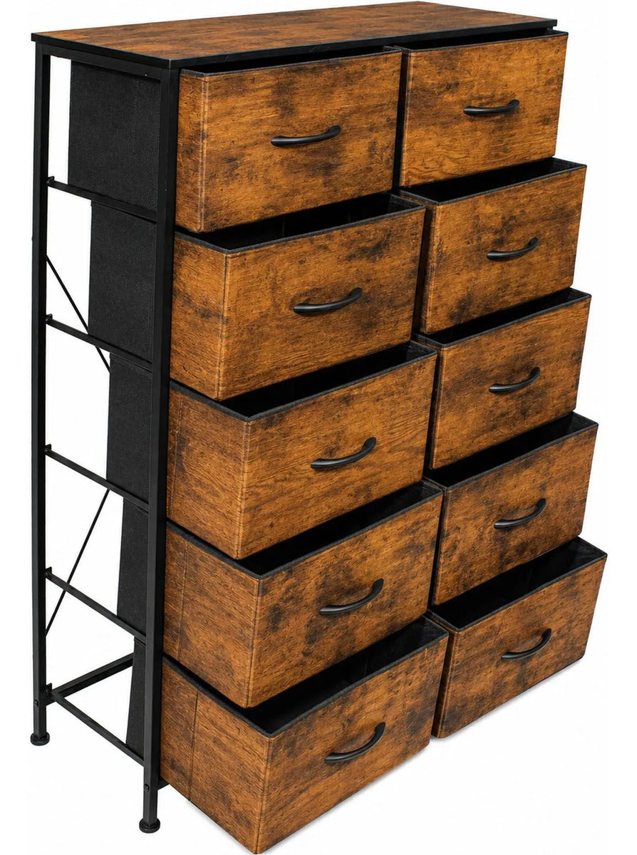 Comoda 10 Cajones Estructura Acero Cajonera Organizadora Marrón