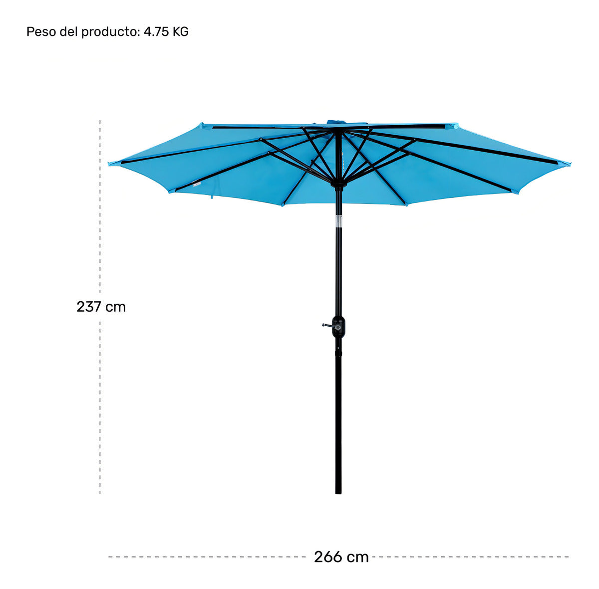 Sombrilla Playa Grande Exterior 2.70m Patio Base Contrapeso Color Azul Lisa