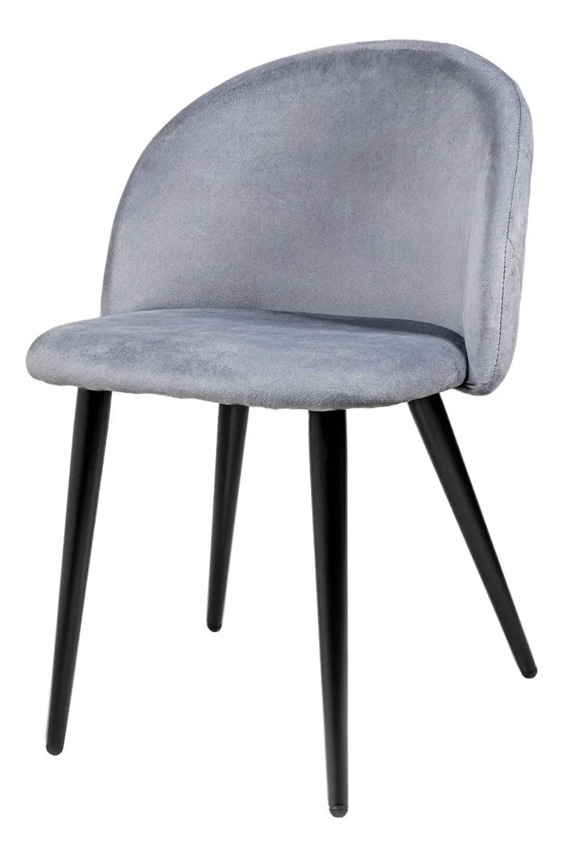 Set 2 Sillas Comedor Terciopelo Modernas Acolchadas Estructura De La Silla Natural Asiento Gris