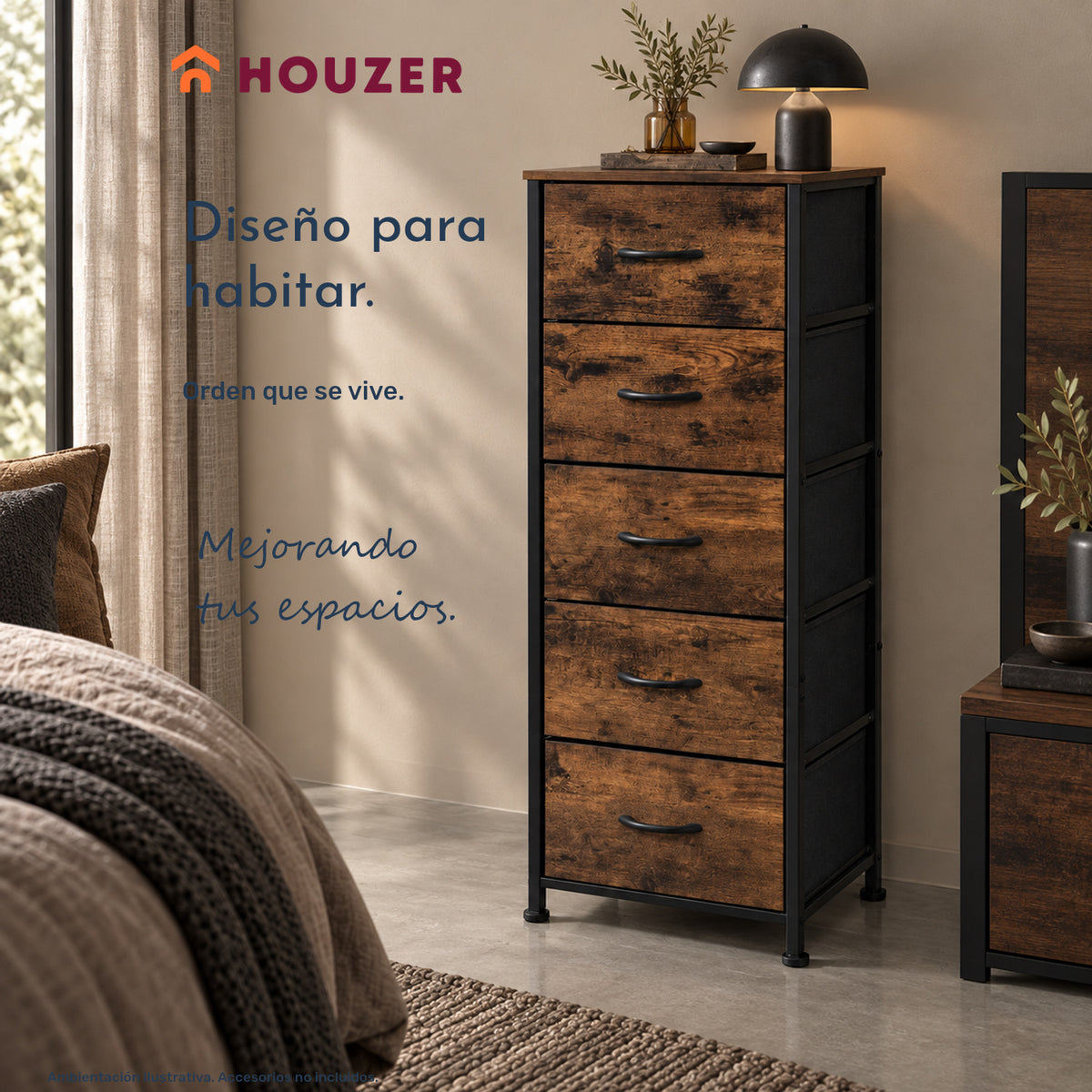 Comoda Cajonera Vertical 5 Cajones Acero Repisa Organizador Country