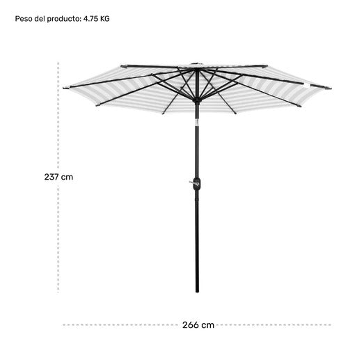 Sombrilla Jardin Exterior Playa 2.70m 45° Inclinacion Color Negro Rayado
