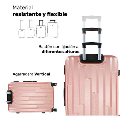 Set Juego 4 Maletas Rosa Metalico Equipaje Viaje Ultra Resistente 4 Ruedas