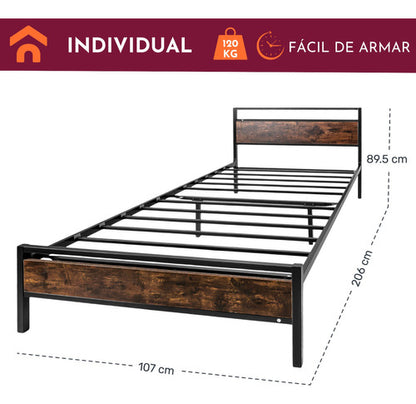 Base Cama Country Tipo Madera Individual Moderna Metal Acero