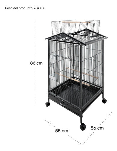 Jaula Aves Pajaros Pericos Canarios Rodante Acero 55x56x86cm