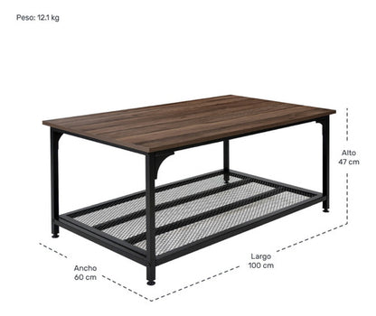 Mesa Centro Minimalista Industrial 100 X 60 X 47 Cm Acero