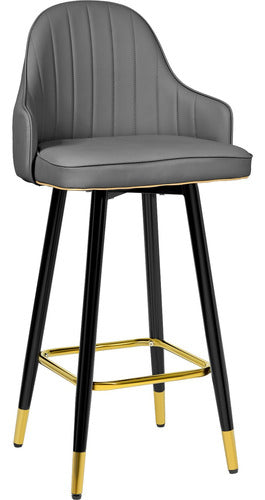Set 2 Banco Barra Alta Silla Tapizada Cocina Bar Desayunador Gris Oscuro