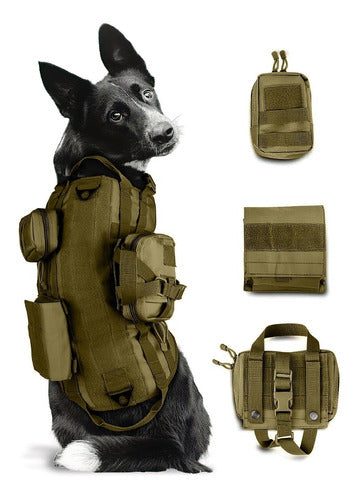 Pechera Chaleco Tactico Militar Perro Talla Mediana Bolsas Cafe