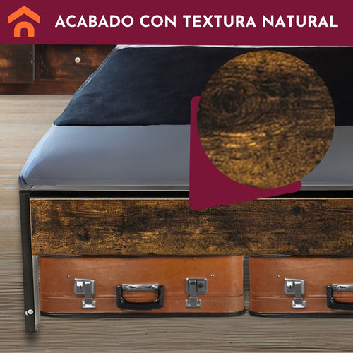 Base Cama Matrimonial Usb Country Tipo Madera Moderna