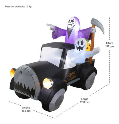 Inflable Halloween Auto Fantasma Embrujado Luz Led 2 Mts