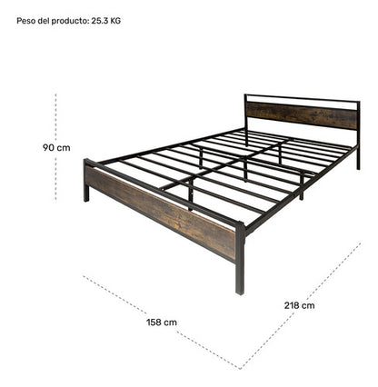 Base Cama Queen Country Tipo Madera Moderna Metal Acero