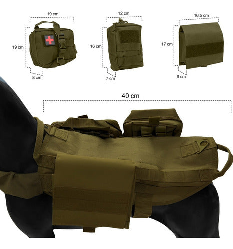 Pechera Chaleco Tactico Militar Perro Talla Mediana Bolsas Cafe