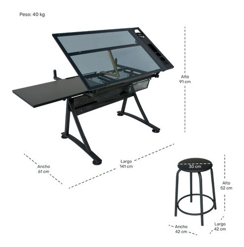 Restirador Profesional Vidrio Templado Con Banco 96x60cm