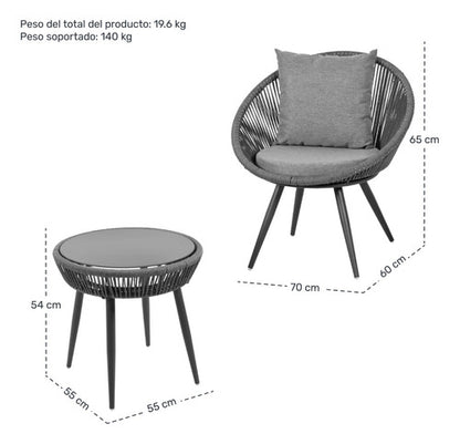 Sillas Tejidas Terraza Exterior Modernas Mesa Cristal 3pzs