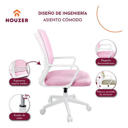 Silla Oficina Ajustable Ergonomica Escritorio Giratoria Rosa